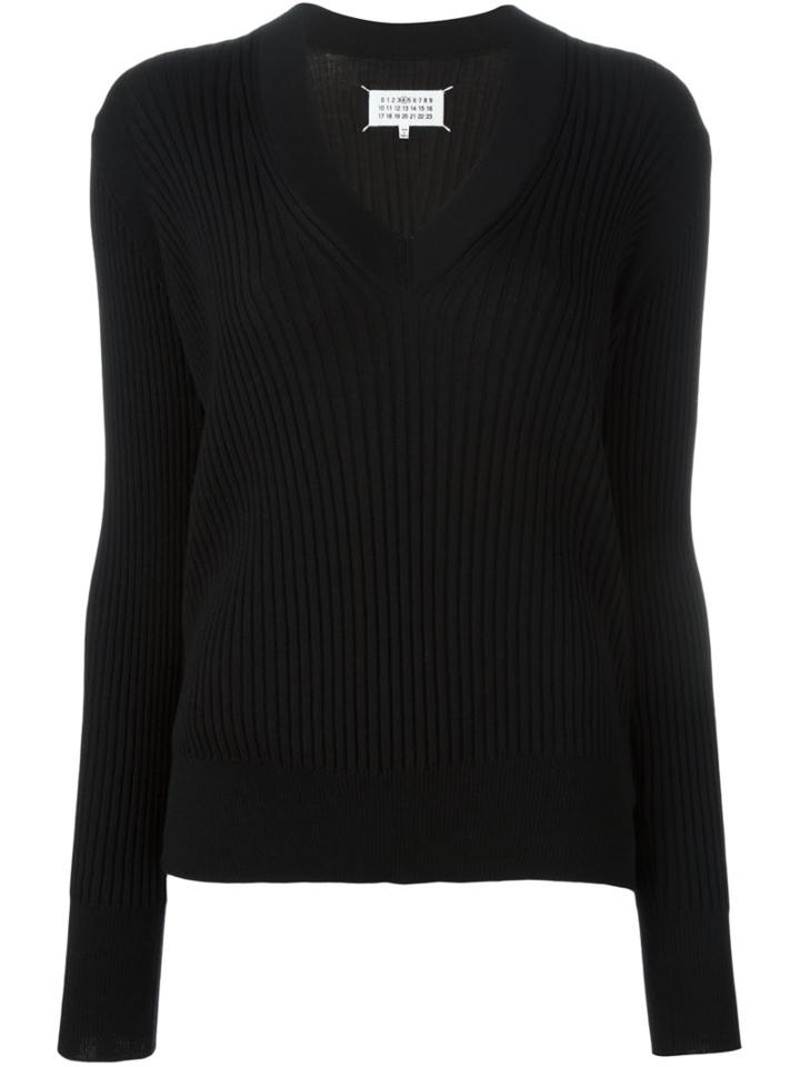 Maison Margiela Ribbed V-neck Sweater, Women's, Size: Small, Black, Wool