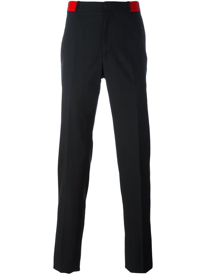 Alexander Mcqueen Contrast Waistband Trousers, Men's, Size: 52, Black, Polyester/acetate/viscose/wool