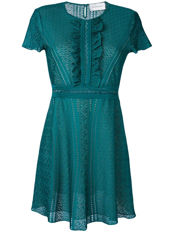 Zuhair Murad Ruffled Trim Dress, Women's, Size: 40, Green, Viscose/polyester