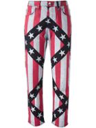 Love Moschino Stars And Stripes Cropped Jeans, Women's, Size: 27, Blue, Cotton/lyocell/polyamide/spandex/elastane