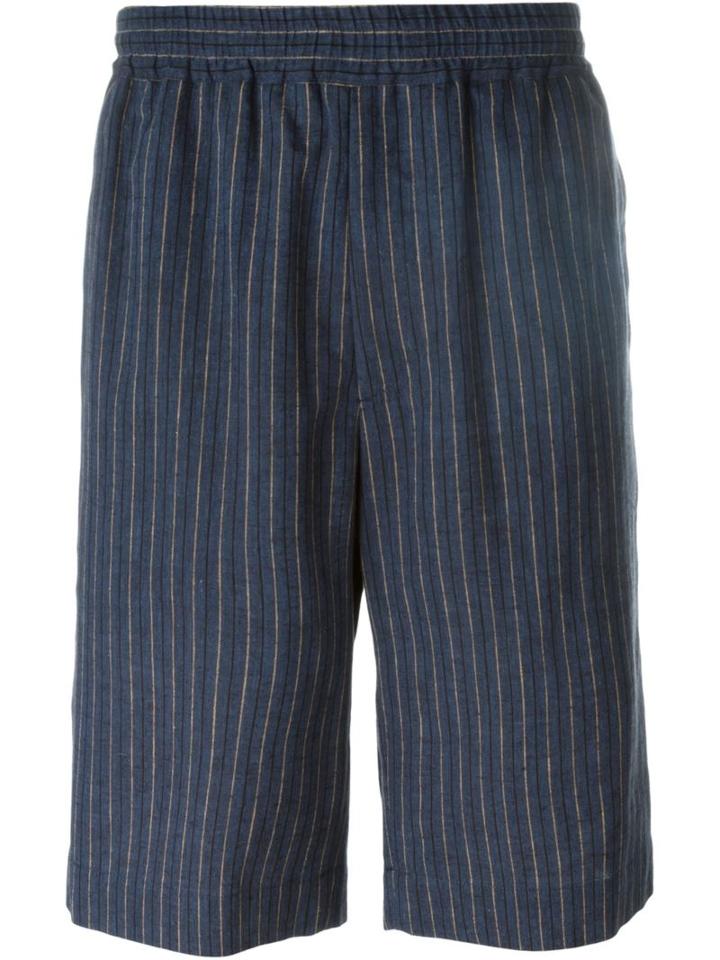 Msgm Striped Bermuda Shorts, Men's, Size: 48, Blue, Linen/flax/cotton