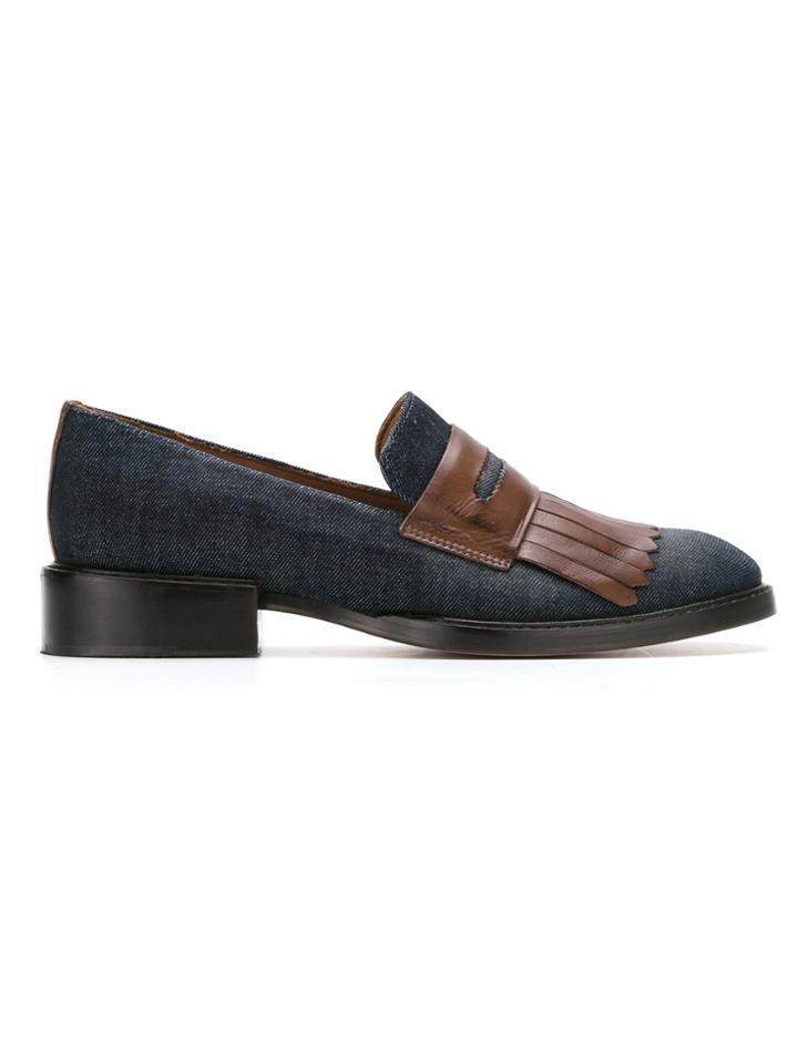 Sarah Chofakian Fringed Slippers - Blue