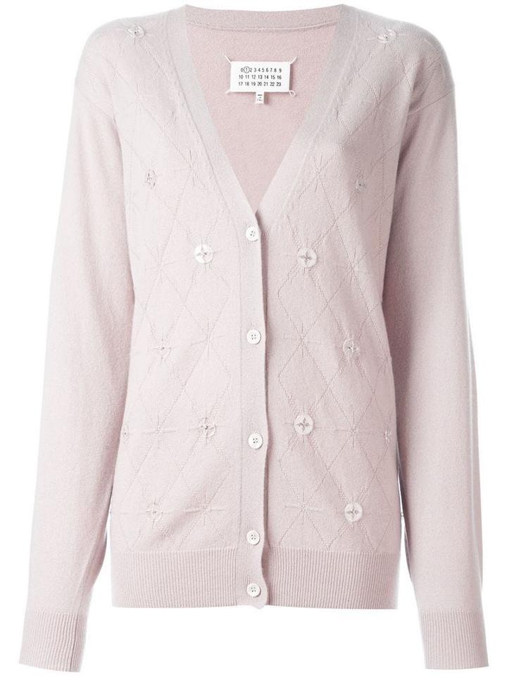 Maison Margiela Cashmere Button Embellished Argyle Cardigan - Neutrals