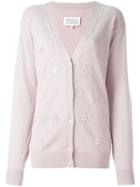 Maison Margiela Cashmere Button Embellished Argyle Cardigan - Neutrals