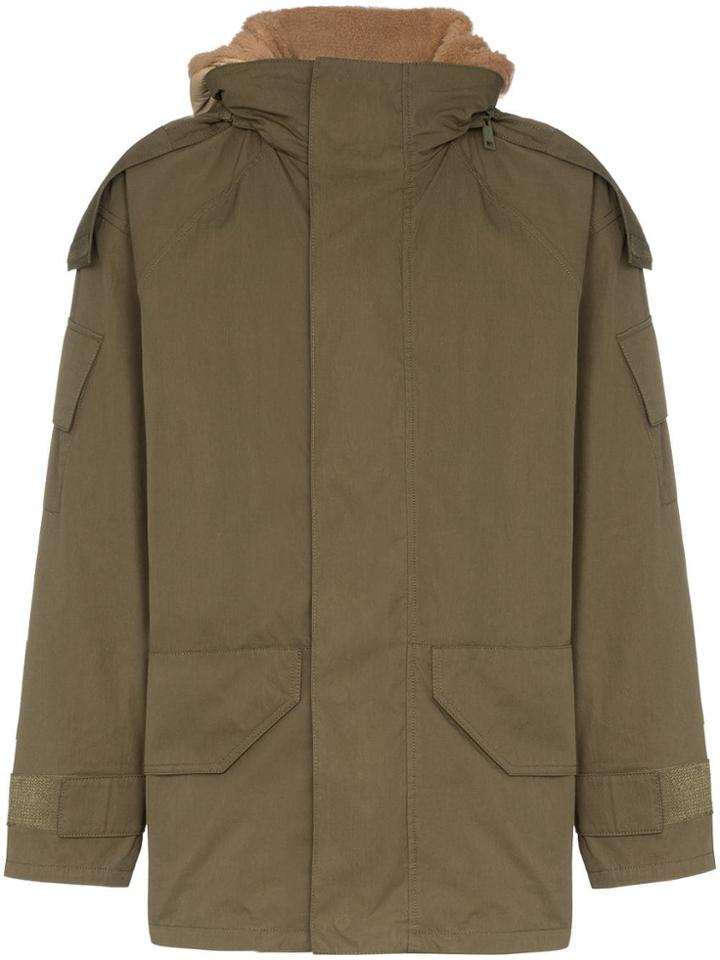Yves Salomon Bachette Hooded Shearling Lined Cotton Blend Coat - Green