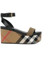 Burberry House Check Wedge Sandals - Green