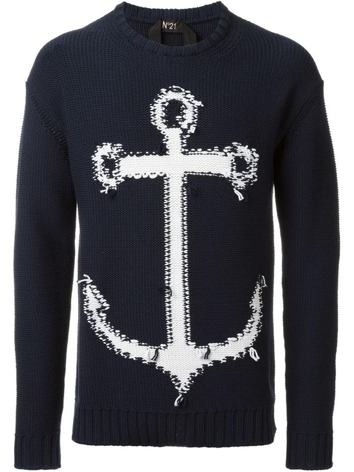 No21 Anchor Jumper, Men's, Size: 46, Blue, Cotton/polyamide
