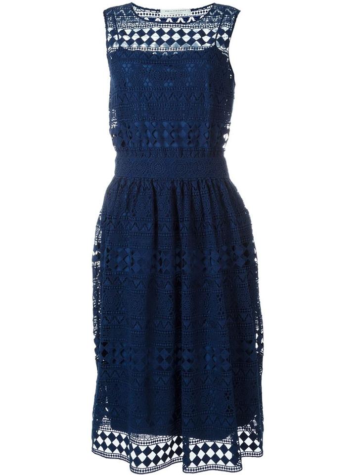 Philosophy Di Lorenzo Serafini Embroidered Lace Midi Dress, Women's, Size: 44, Blue, Cotton