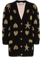 Gucci Hearts And Stars Wool-blend Cardigan - Black