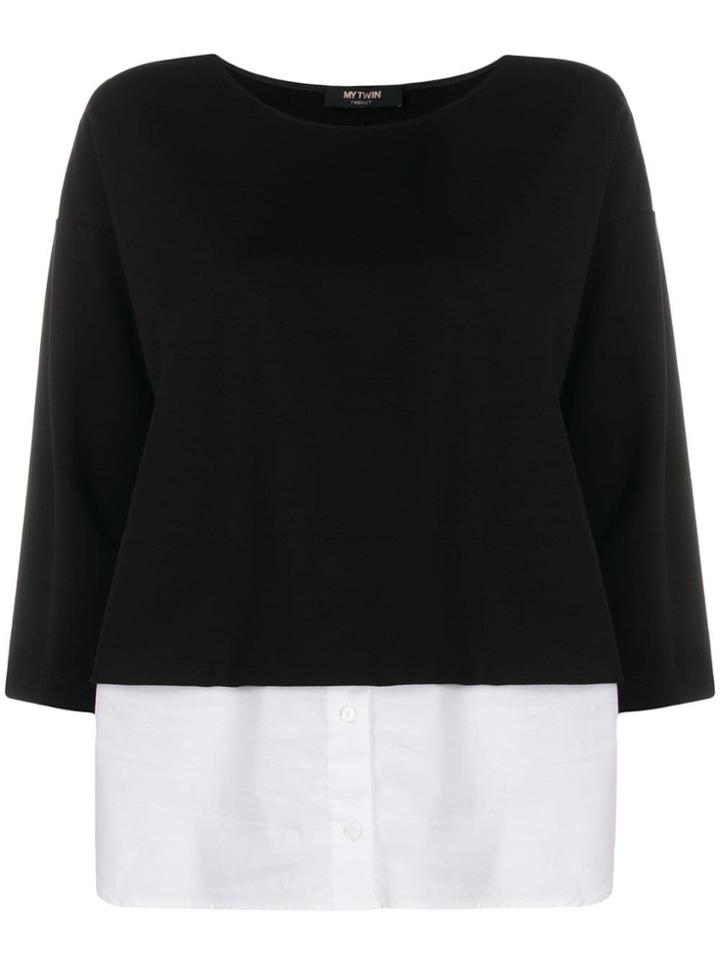 Twin-set Cropped Sleeve Layered Shirt - Black