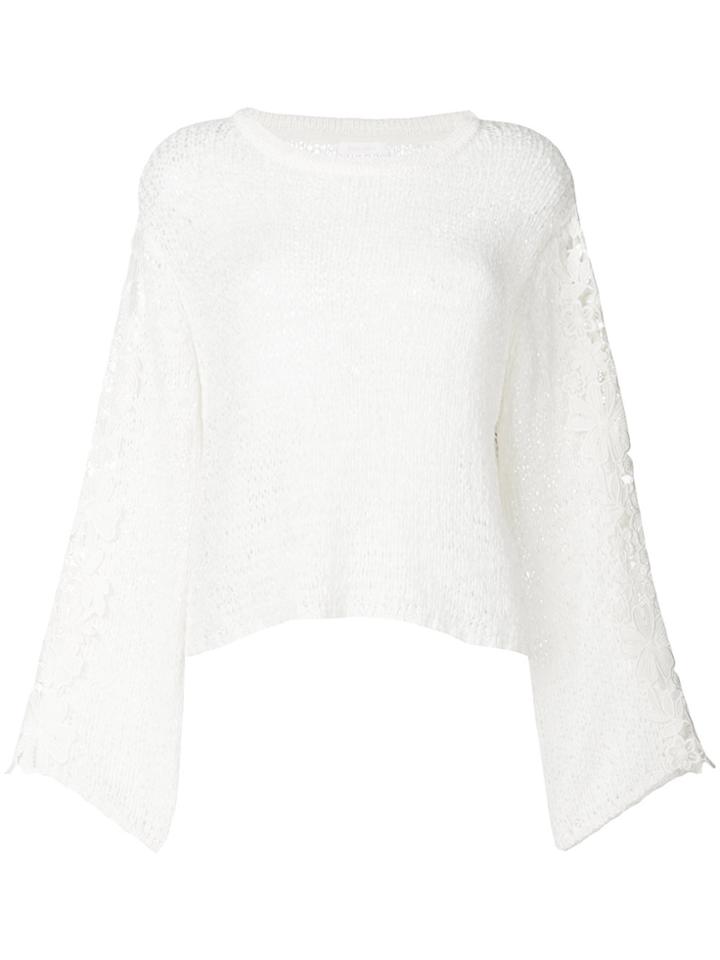 See By Chloé Wide Sleeve Crochet Sweater - Nude & Neutrals