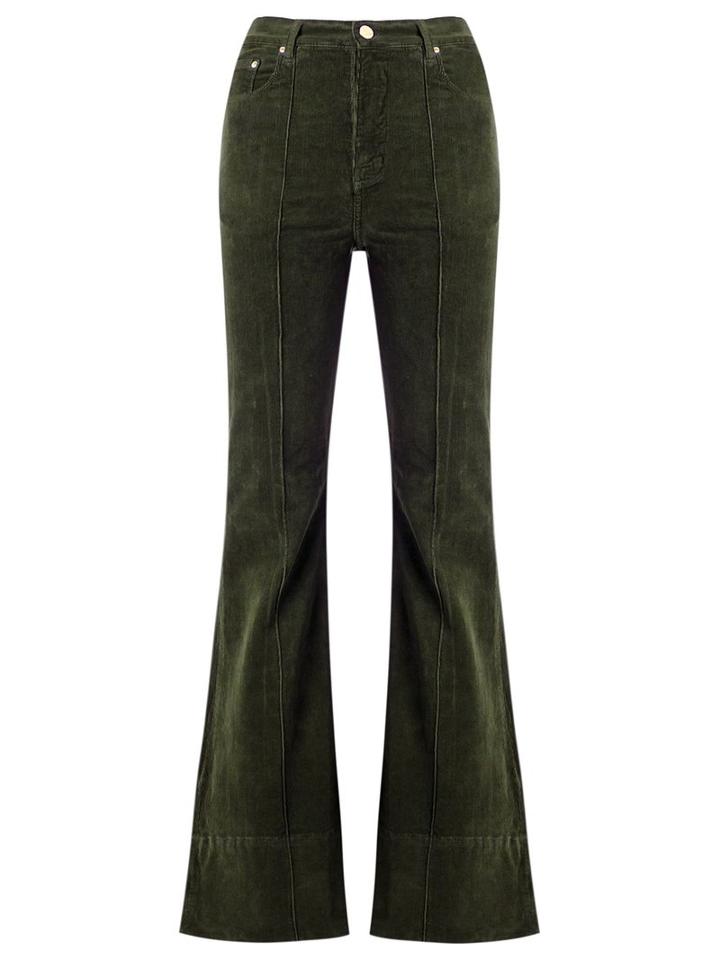 Amapô High Waist Velvet Flared Trousers, Women's, Size: 38, Green, Cotton/elastodiene