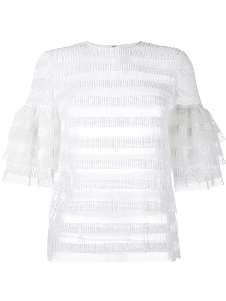 Huishan Zhang Striped Sequin Top, Women's, Size: 12, White, Polyester/nylon/sequin