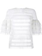 Huishan Zhang Striped Sequin Top, Women's, Size: 12, White, Polyester/nylon/sequin