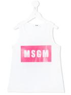 Msgm Kids Logo Print Tank Top, Size: 6 Yrs, White