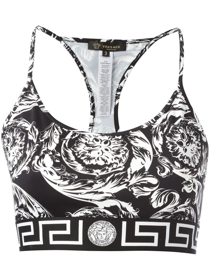 Versace Printed Crop Top, Women's, Size: 3, Black, Nylon/spandex/elastane