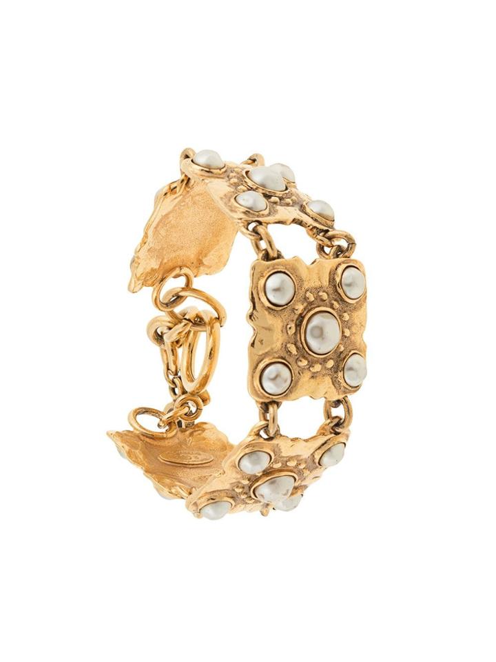 Chanel Vintage Square 5pearls Plate Bracelet - Gold