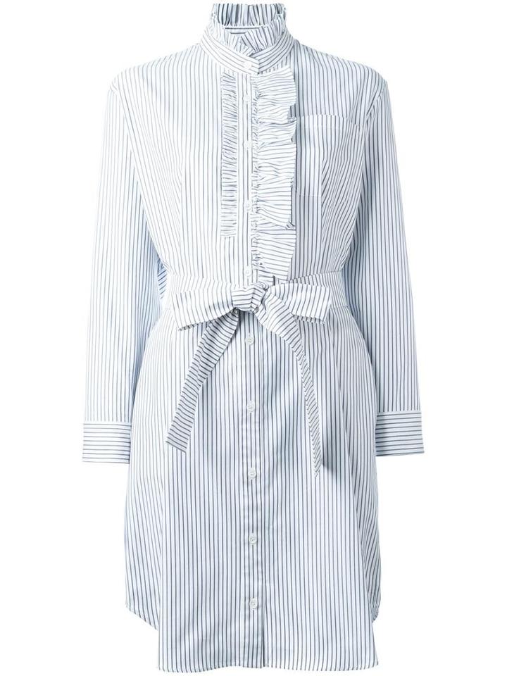 Burberry Ruffle Detail Striped Shirt Dress, Women's, Size: 14, White, Cotton