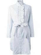 Burberry Ruffle Detail Striped Shirt Dress, Women's, Size: 14, White, Cotton
