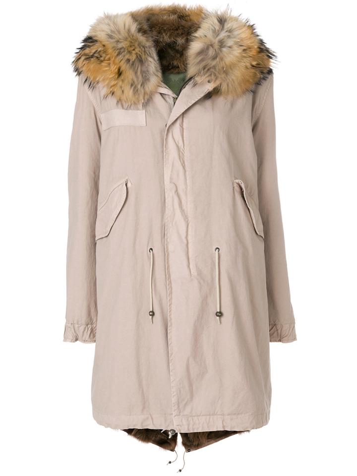 Mr & Mrs Italy Fur Trimmed Midi Parka - Nude & Neutrals