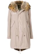 Mr & Mrs Italy Fur Trimmed Midi Parka - Nude & Neutrals