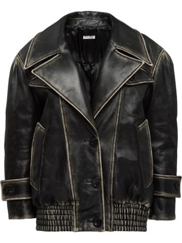 Miu Miu Vintage-effect Leather Jacket - F0002 Black