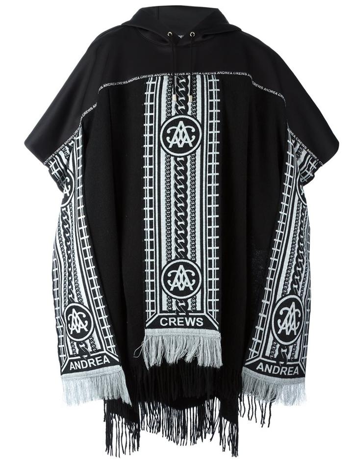 Andrea Crews Hooded Scarf Detail Poncho, Men's, Black, Acrylic/polyester/wool