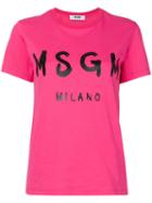 Msgm - Logo Print T-shirt - Women - Cotton - Xs, Pink/purple, Cotton