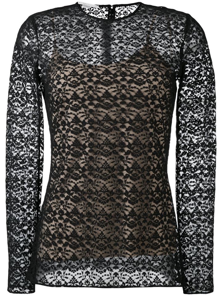 Stella Mccartney - Long Sleeve Lace Top - Women - Cotton/polyamide/polyester/spandex/elastane - 40, Black, Cotton/polyamide/polyester/spandex/elastane