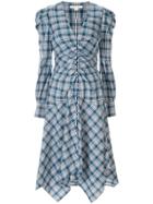 Jonathan Simkhai Oxford Cotton Plaid Draped Dress - Blue
