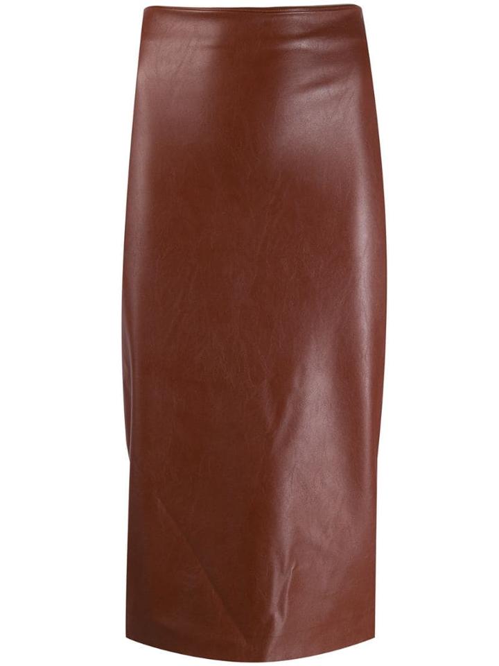 Kiltie Leather Effect Skirt - Brown