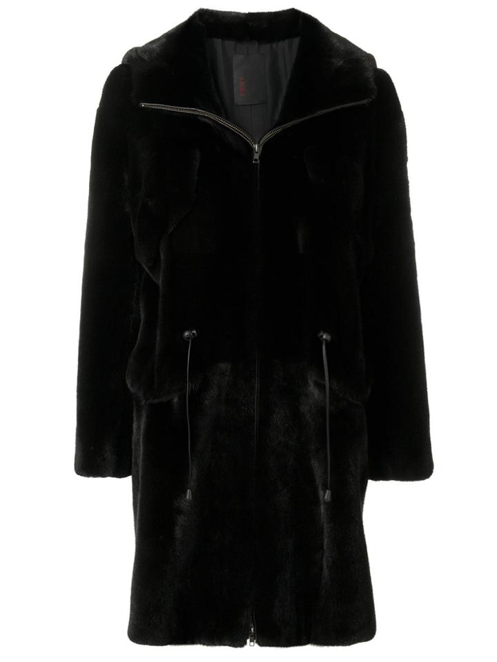 Liska Hooded Drawstring Coat - Black