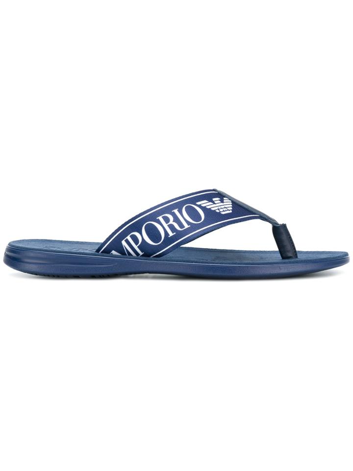 Emporio Armani Logo Print Flip Flops - Blue