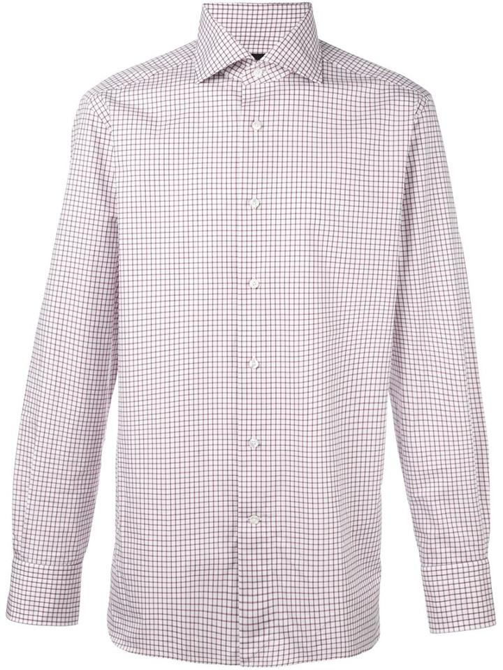 Ermenegildo Zegna Checked Button Down Shirt, Men's, Size: 42, Red, Cotton
