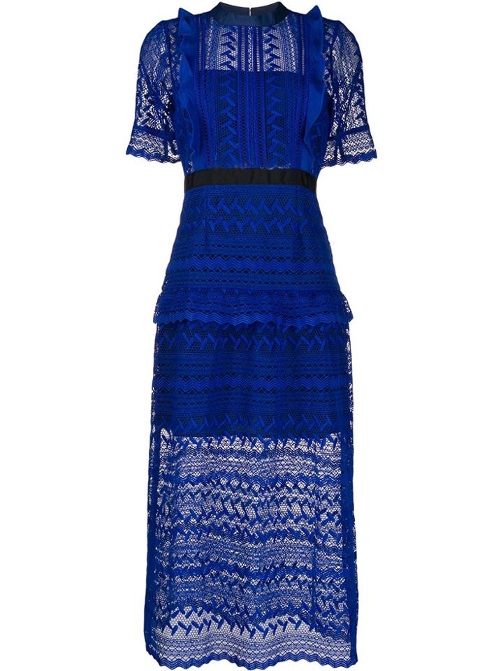 Self-portrait Geometric Lace Midi Dress - Blue