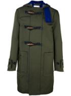 Sacai Frayed Edge Duffle Coat, Men's, Size: 3, Green, Nylon/polyester/cupro/wool