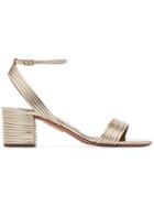 Aquazzura Metallic Sundance 50 Ribbed Leather Sandals - Gold