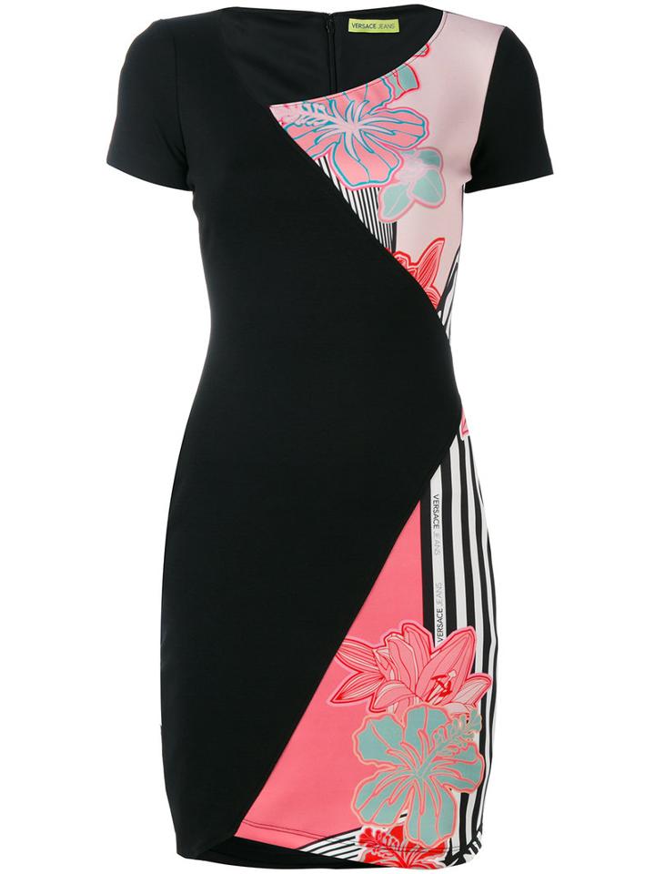 Versace Jeans - Contrast Printed Fitted Dress - Women - Polyester/spandex/elastane/viscose/polyimide - 44, Black, Polyester/spandex/elastane/viscose/polyimide