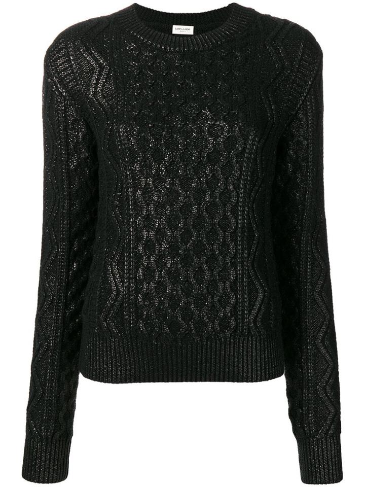 Saint Laurent Lamé Aran Knitted Sweater - Black