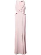 Jay Godfrey Frilled Sleeveless Plunge Gown - Pink & Purple
