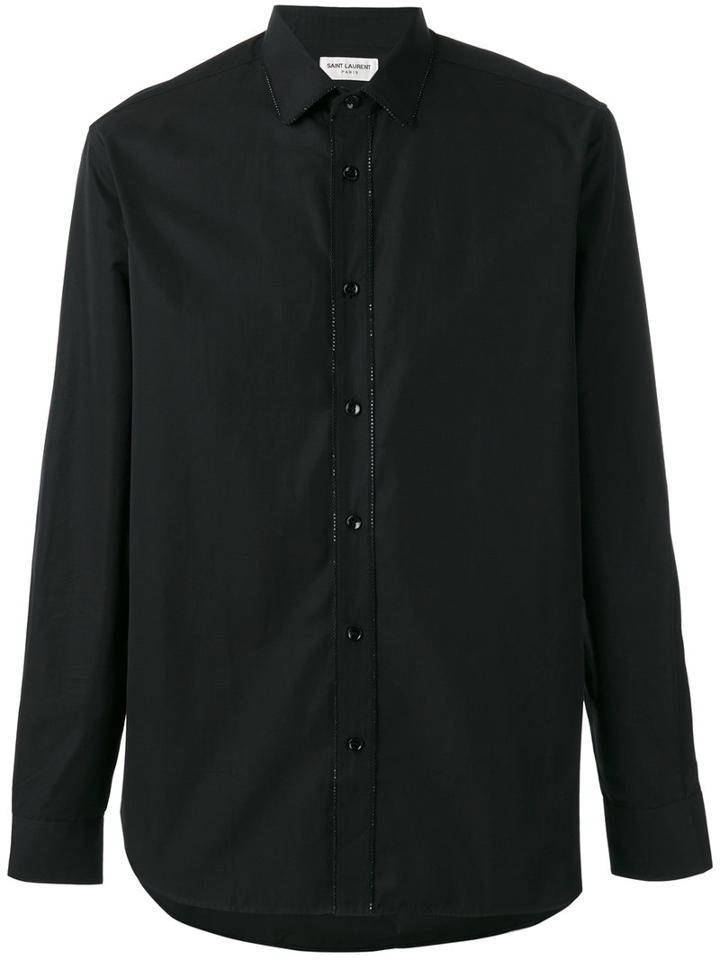 Saint Laurent Textured Trim Shirt, Men's, Size: 39, Black, Cotton