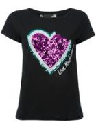 Love Moschino - Sequinned Heart T-shirt - Women - Cotton/spandex/elastane - 42, Black, Cotton/spandex/elastane