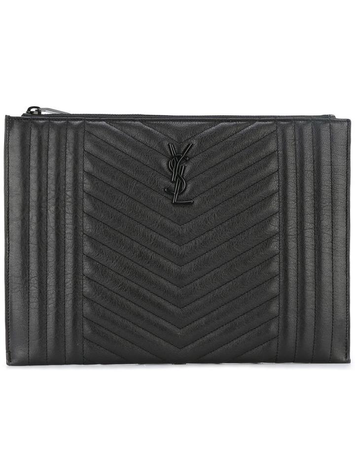 Saint Laurent Monogram Zipped Document Holder, Men's, Black, Leather