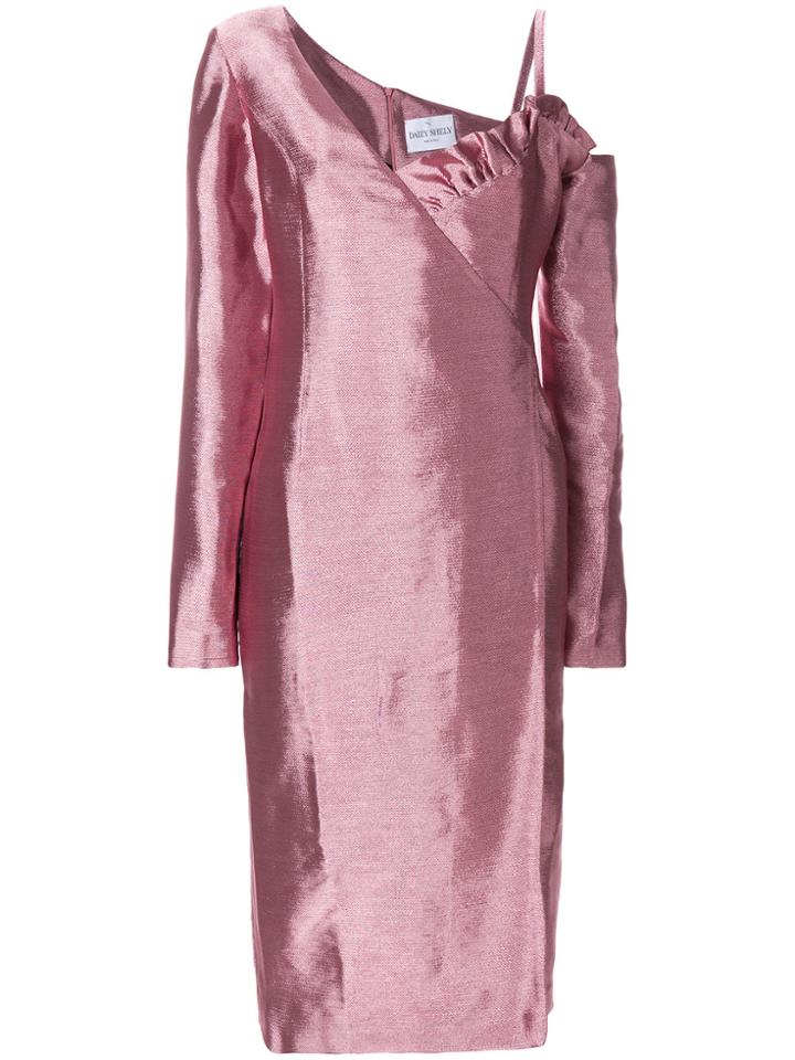 Daizy Shely One Shoulder Ruffled Dress - Pink & Purple