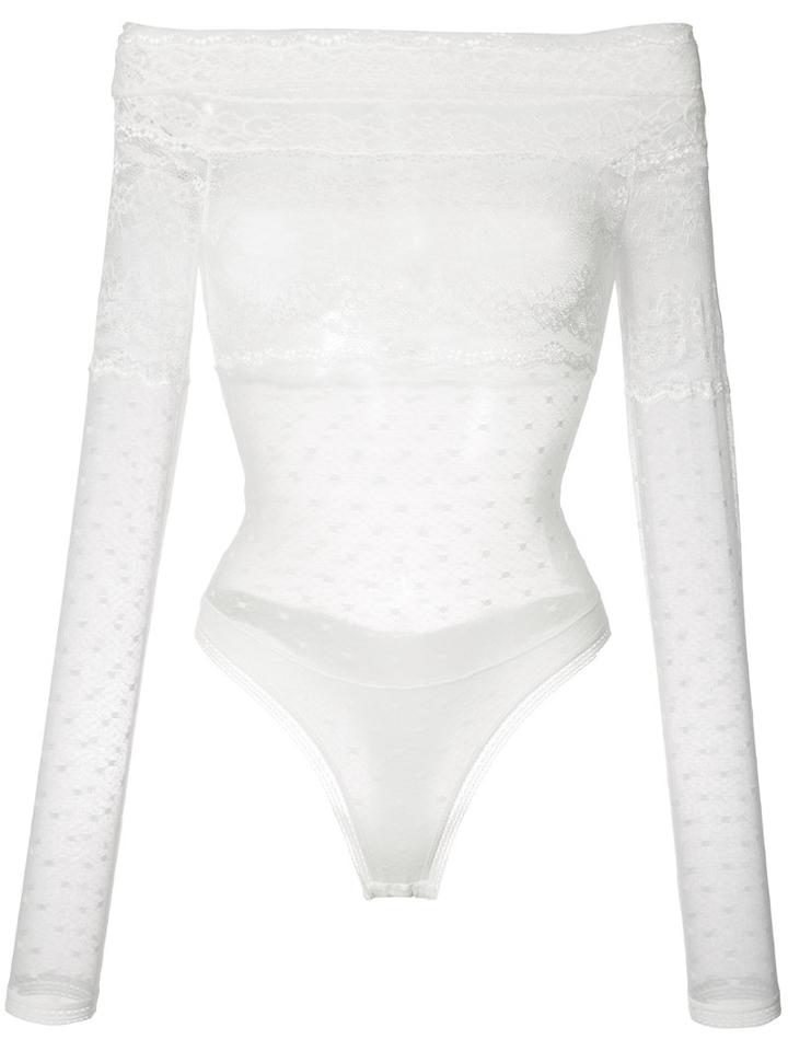 Faith Connexion - Lace Off-the-shoulder Top - Women - Polyamide/polyester/polyurethane - L, White, Polyamide/polyester/polyurethane