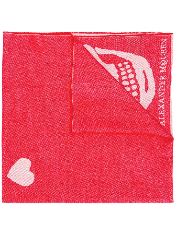 Alexander Mcqueen - Skull And Heart Print Scarf - Women - Silk/wool - One Size, Red, Silk/wool