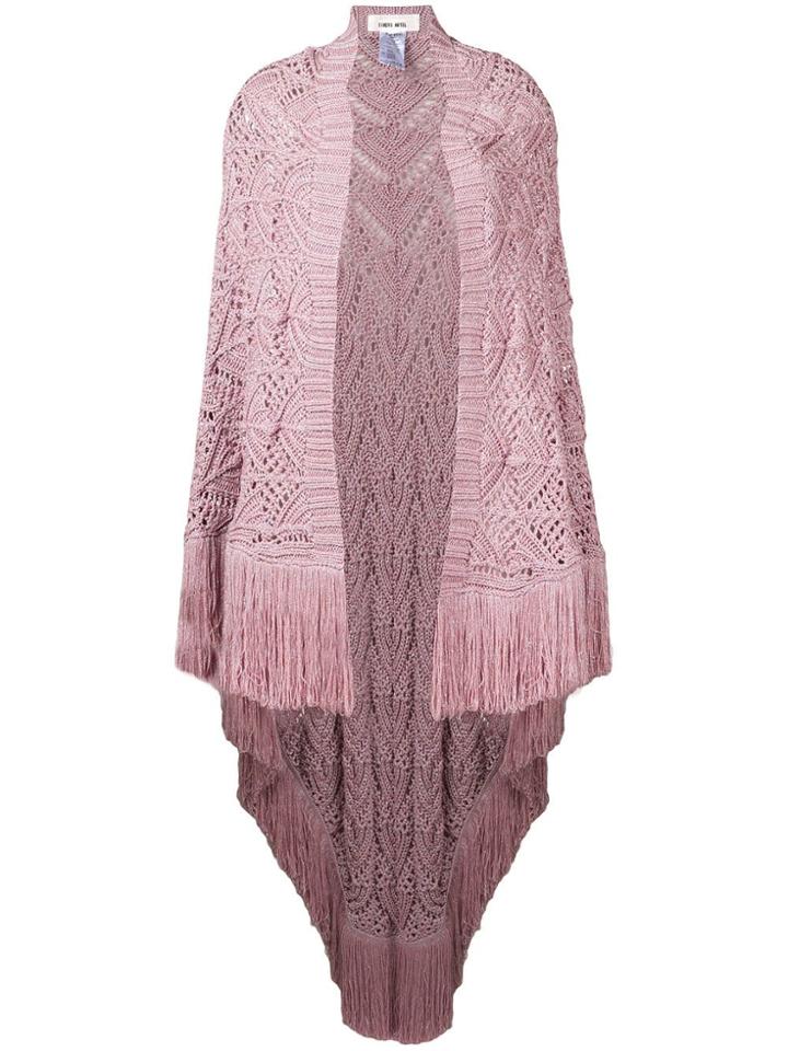 Circus Hotel Fringed Crochet Shawl - Pink
