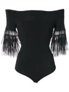 Marc Ellis Slash Neck Feather Trimmed Body - Black
