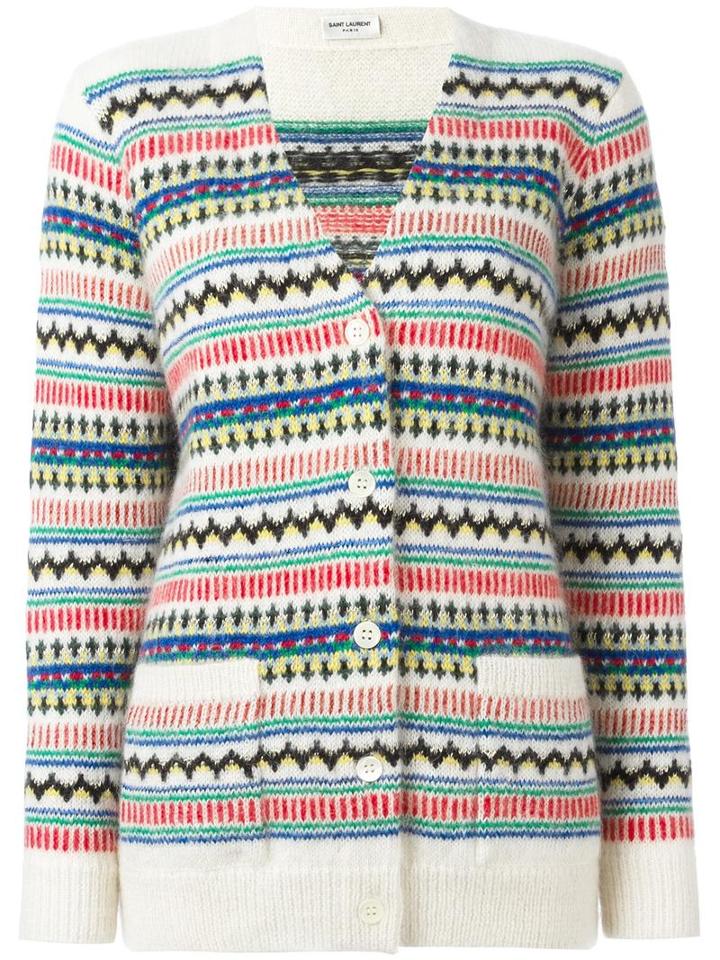 Saint Laurent Oversize Fair Isle Knit Cardigan, Women's, Size: Xs, White, Mohair/wool/polyamide/viscose
