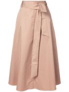 Tibi - Belted Flared Skirt - Women - Cotton - 2, Nude/neutrals, Cotton